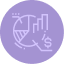 Blue circle with white icons of charts, graphs, and a dollar symbol representing financial analytics.