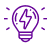 Purple light bulb icon with a lightning bolt inside, representing an idea or energy.