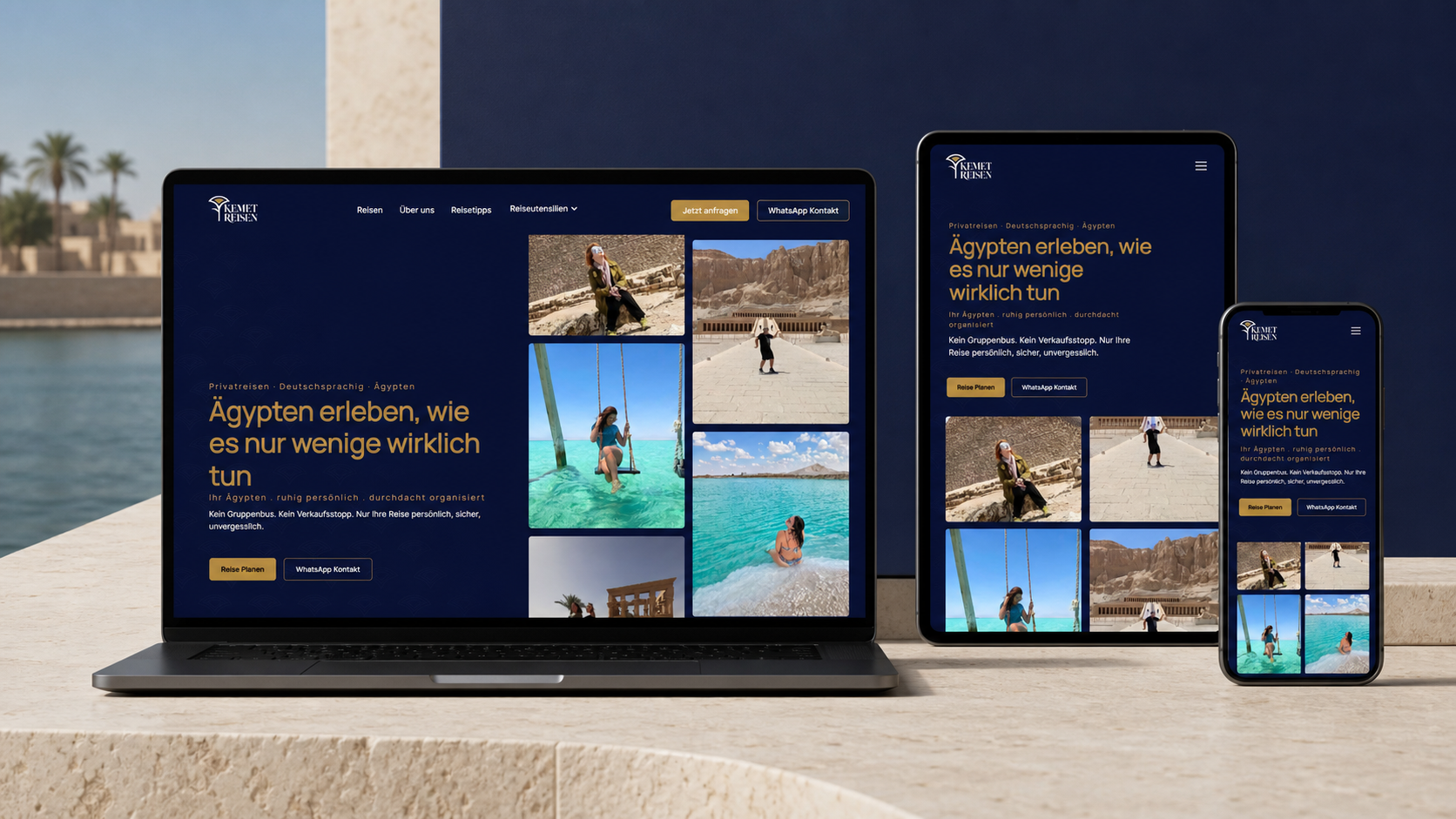 KEMET Reisen responsive German-language website shown across laptop, tablet, and mobile devices.