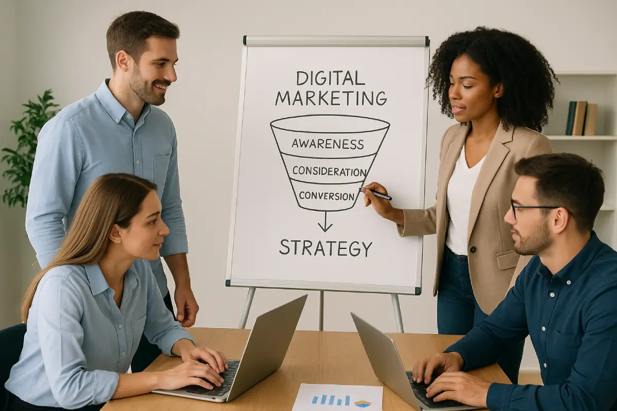 Team collaborating on digital marketing strategy
