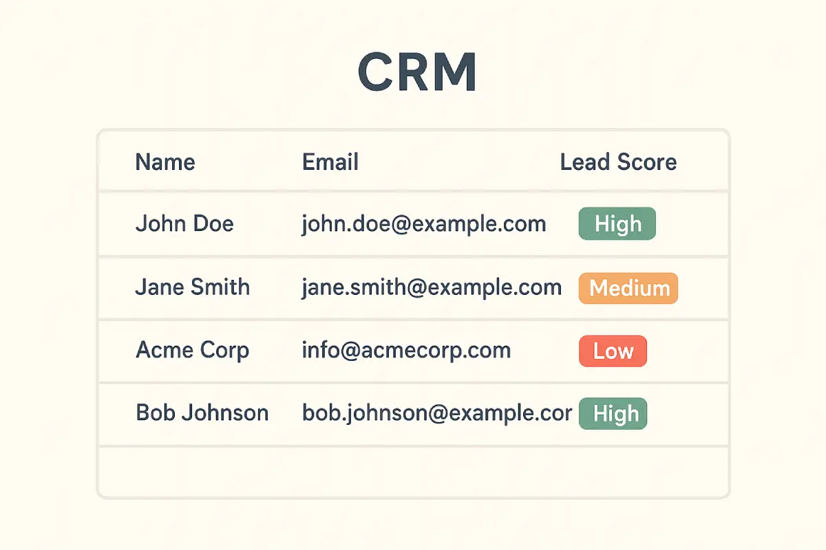 Clean, minimal small business CRM with lead score tags