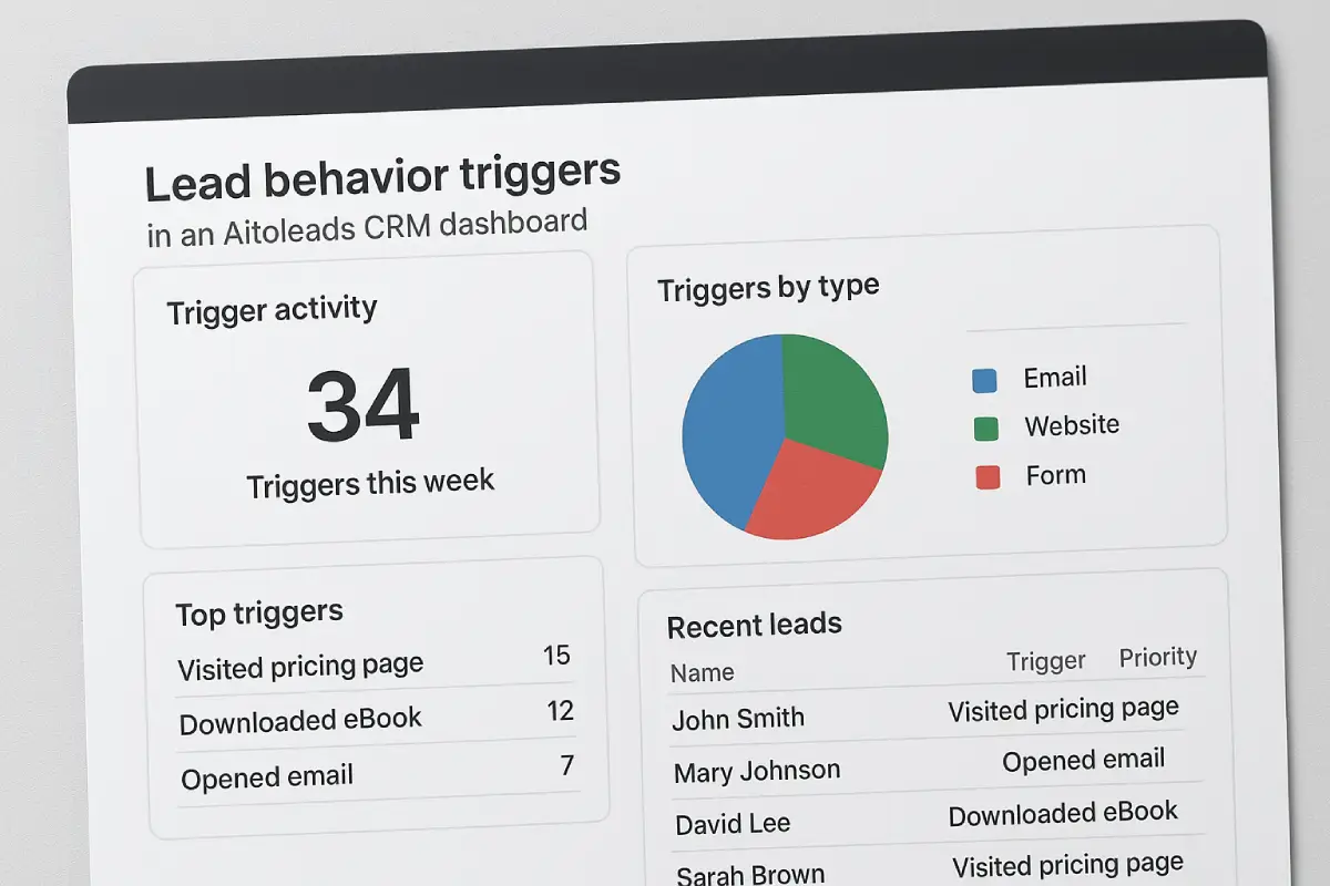 Lead behavior triggers in an Aitoleads CRM dashboard
