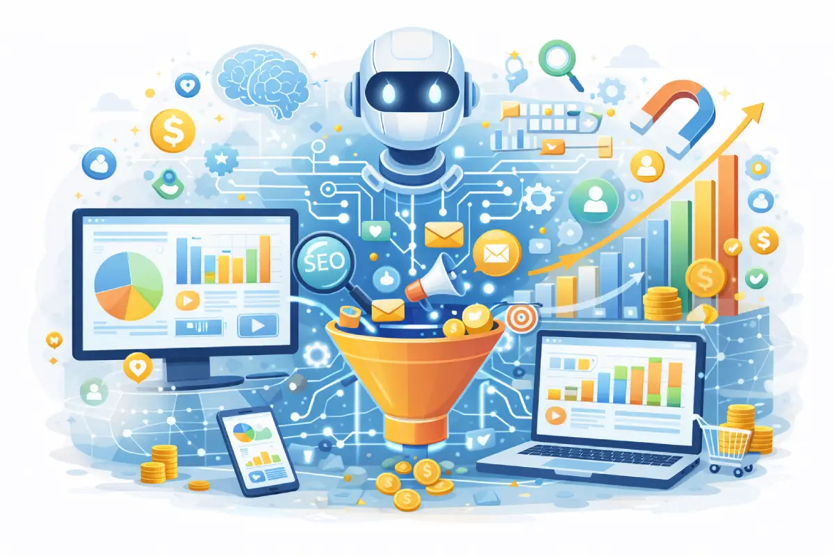 AI-powered digital marketing workflow and automation funnel