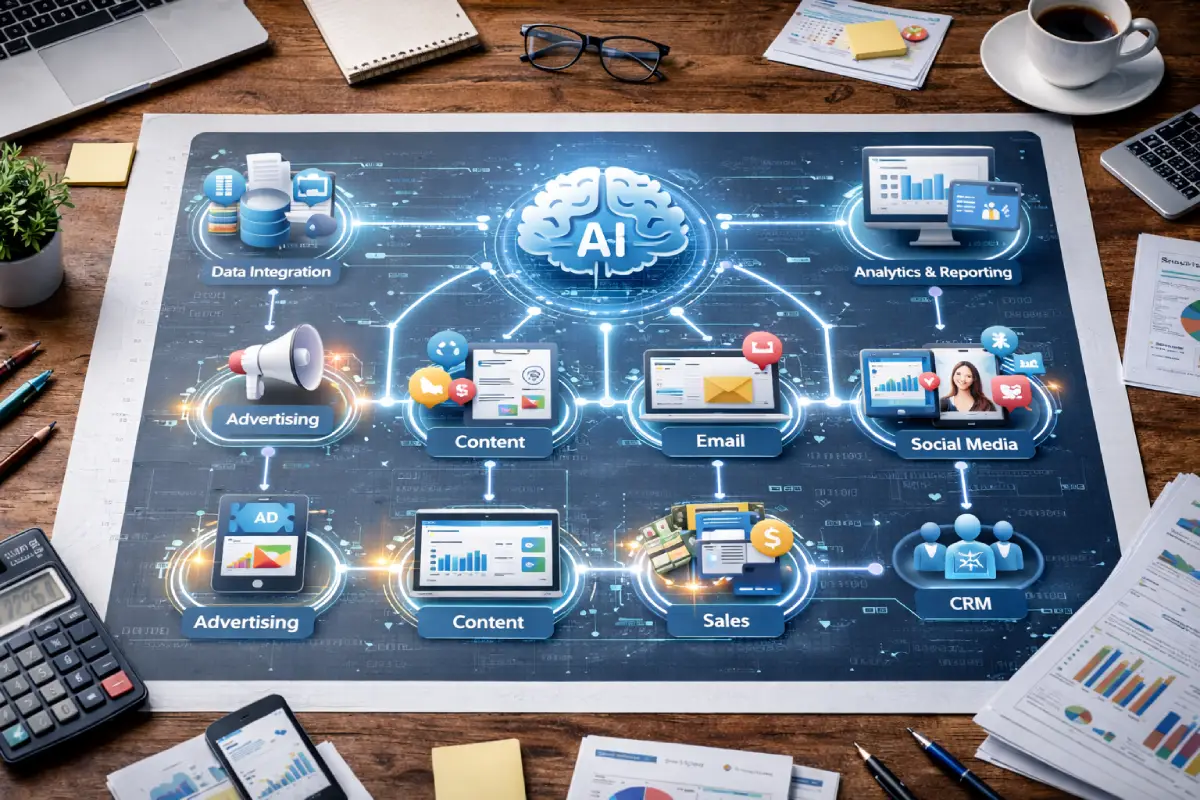AI-powered marketing automation workflow diagram