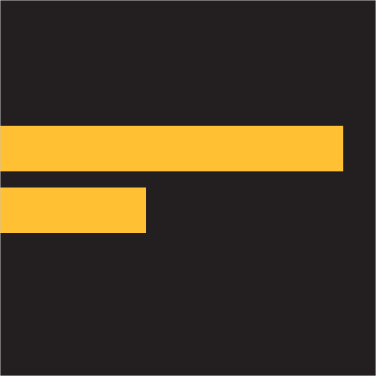 Black and warm yellow simple logo with two horizontal lines, the top line is longer than the bottom bar.