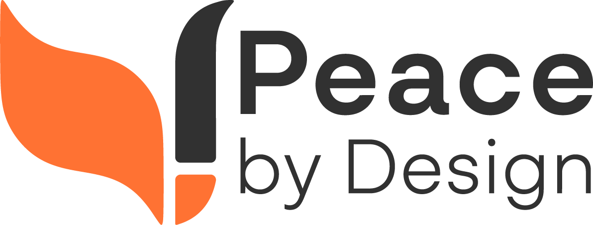 Peace by Design Logo - Friedenstaube zusammengesetzt aus Pinsel und Farbfläche