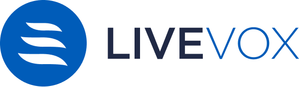 LiveVox logo with stylized white wave lines inside a blue circle and the text LIVEVOX to the right.