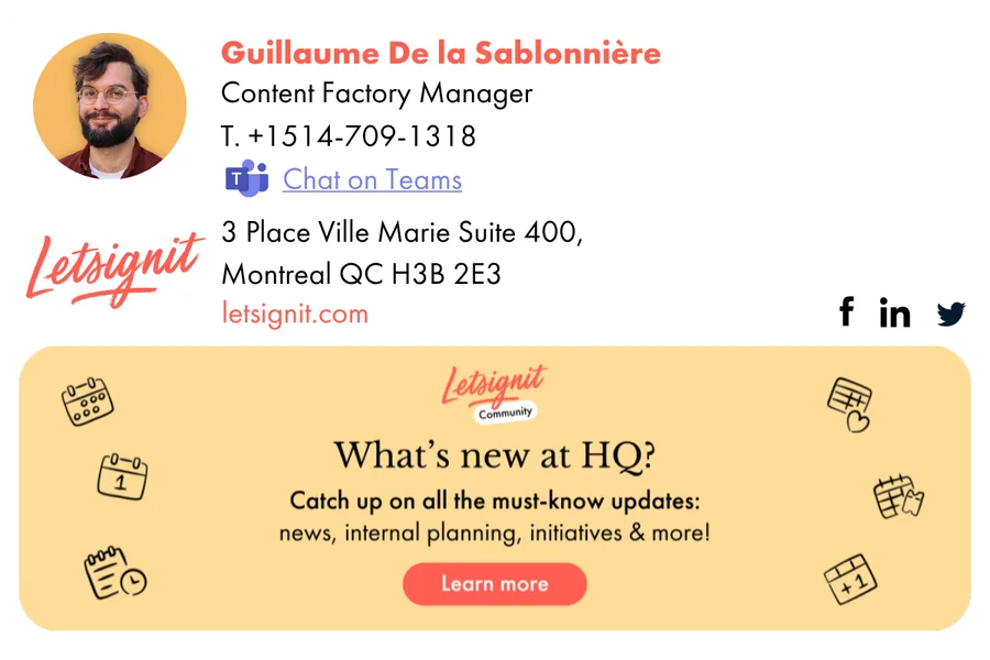 Internal email signature example