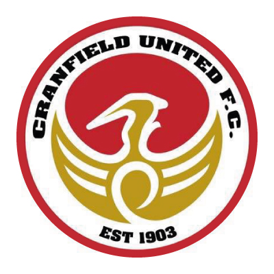 Cranfield United F.C. logo featuring a stylized gold bird with outstretched wings inside a red circle, with text 'Cranfield United F.C.' above and 'Est 1903' below.