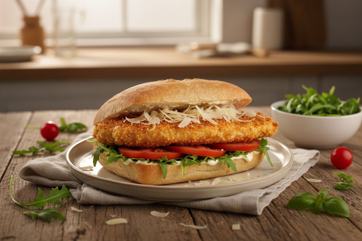 Rapea ja mehukas kana-parmesaanileipä valmistuu helposti nopeaksi arki- tai viikonloppuateriaksi koko perheelle.