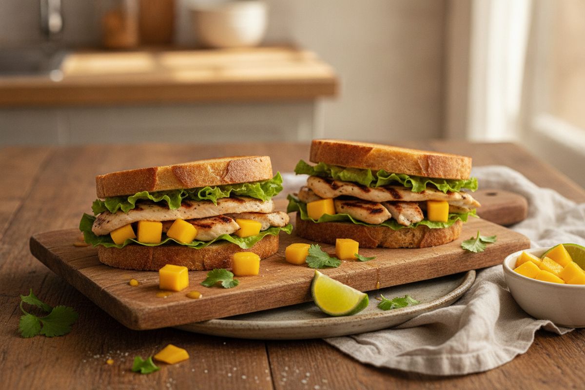 Lämpimät kana-mangoleivät ovat nopea ja herkullinen arkiruoka, jossa grillattu kana ja trooppinen mango yhdistyvät täydellisesti.