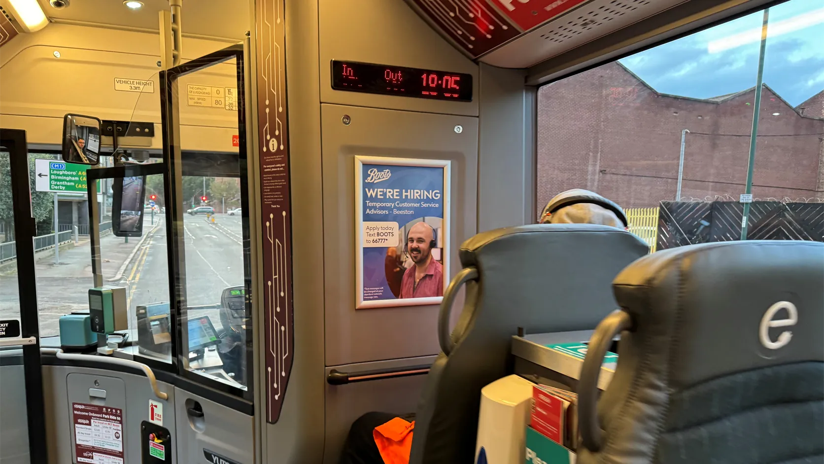Boots recruitment poster displayed inside a Nottingham City Transport bus