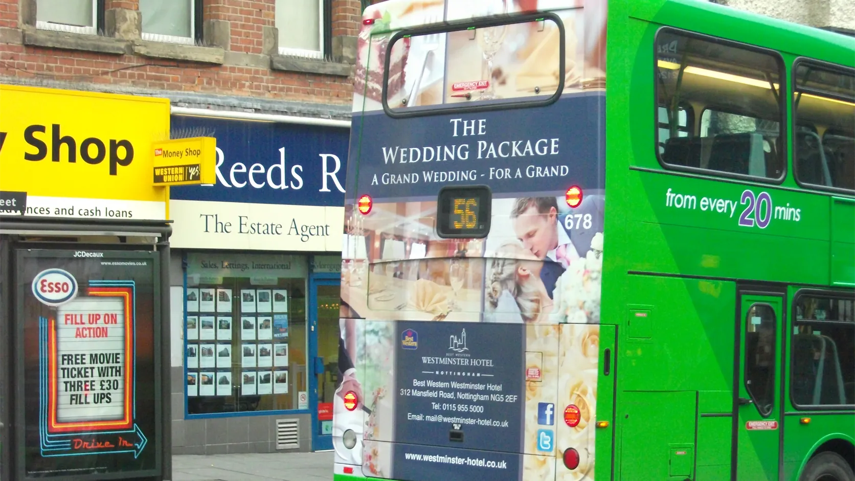 Westminster Hotel wedding package advertising on the rear of a Nottingham City Transport bus