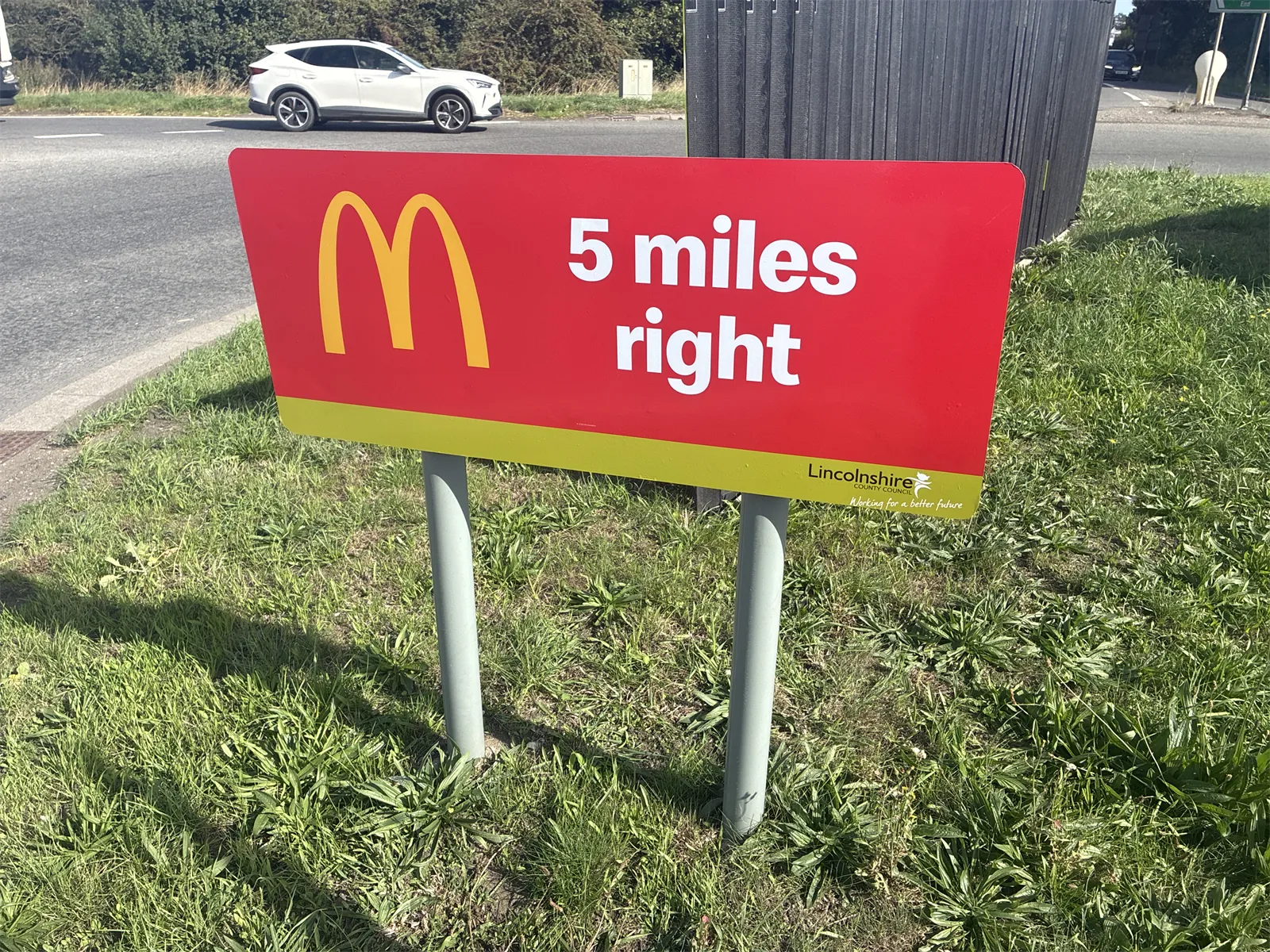McDonald's roundabout sponsorship sign in Lincolnshire