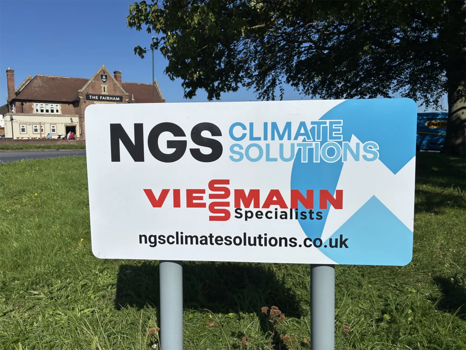 NGS Climate Solutions roundabout sponsorship sign in Nottingham