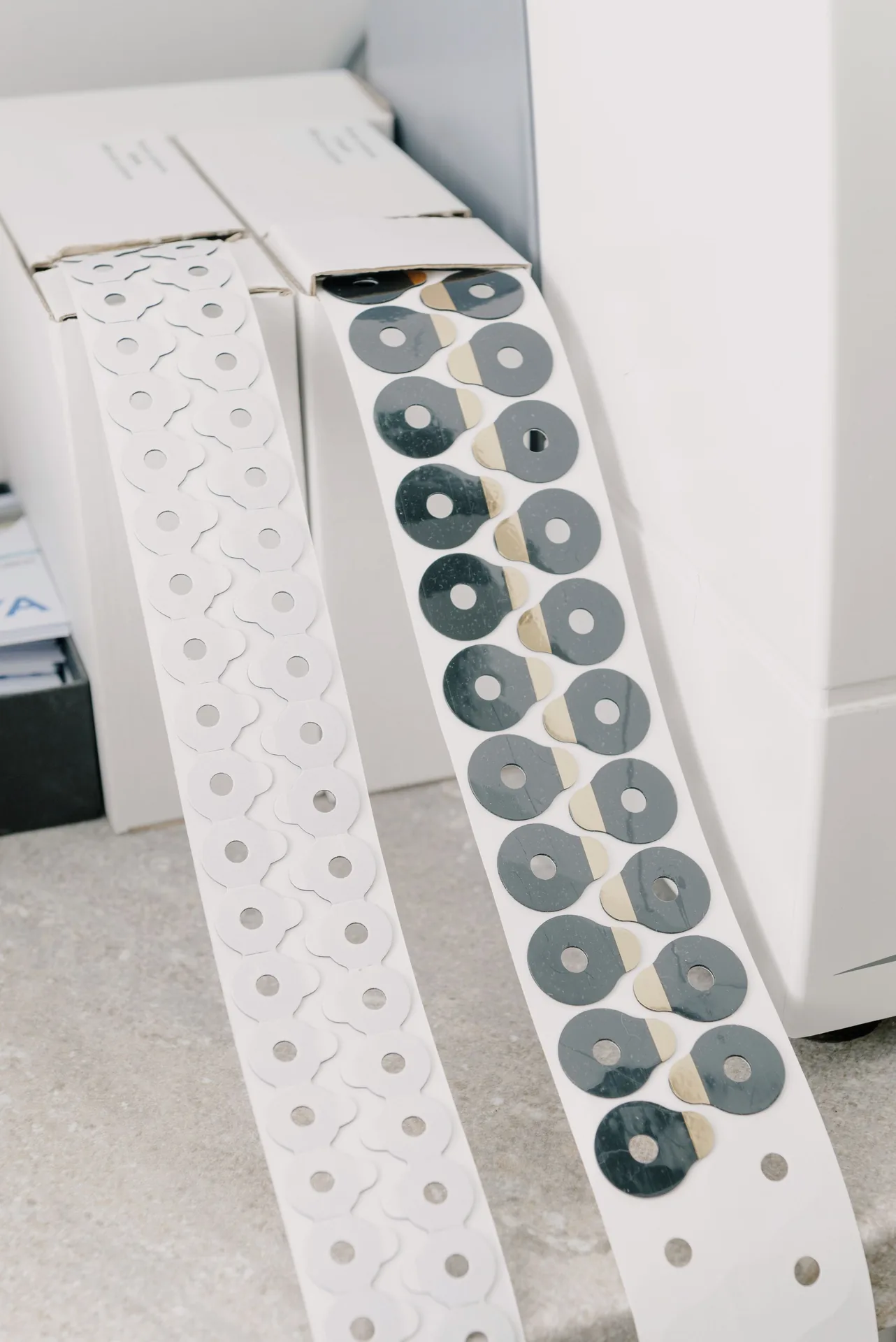 Roll of die-cut circular labels on release liner — industrial print materials