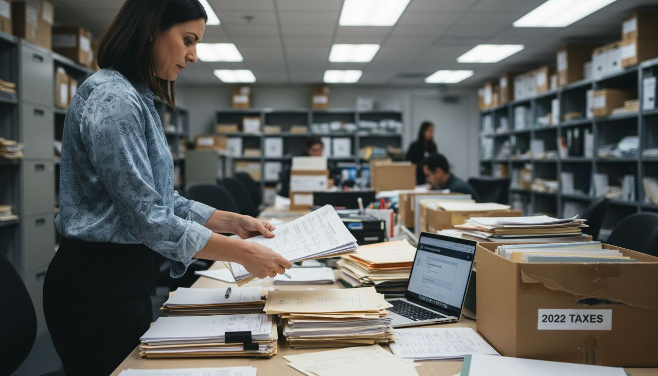 Office manager gathering business documents