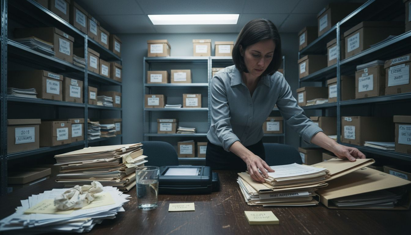 Office manager scanning debt documents
