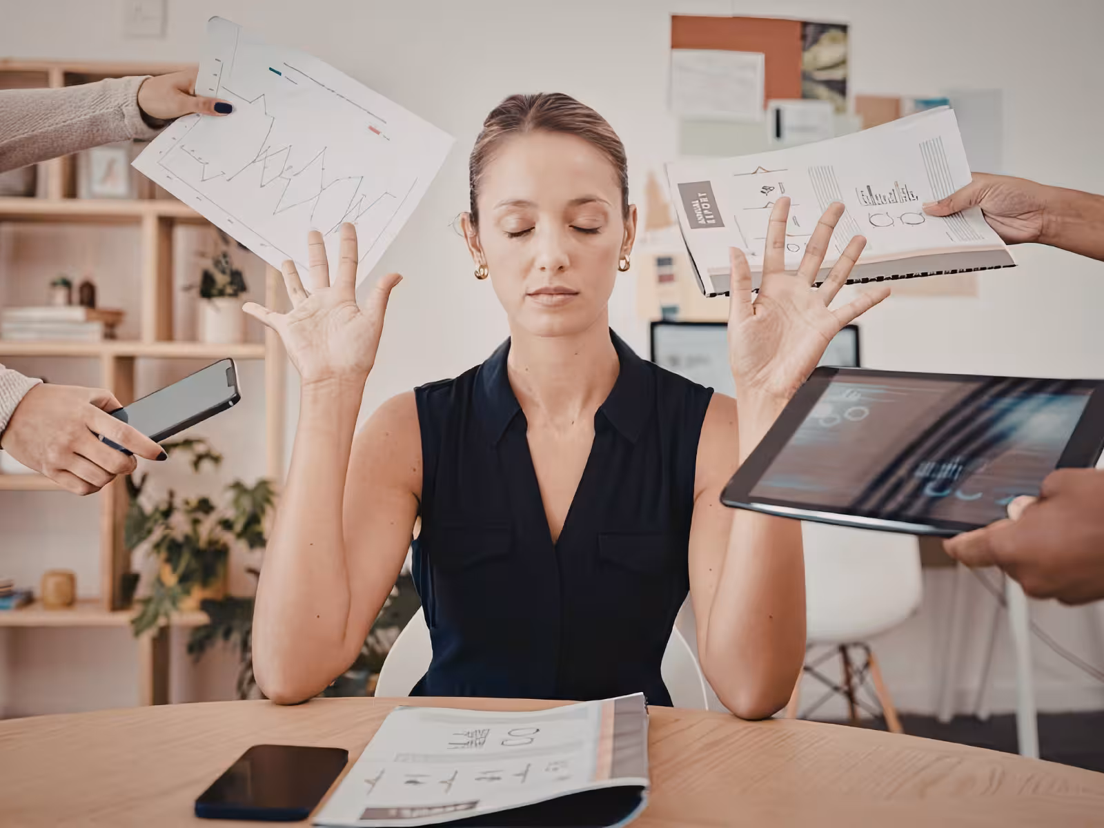 Busy business owner juggling multiple administrative demands