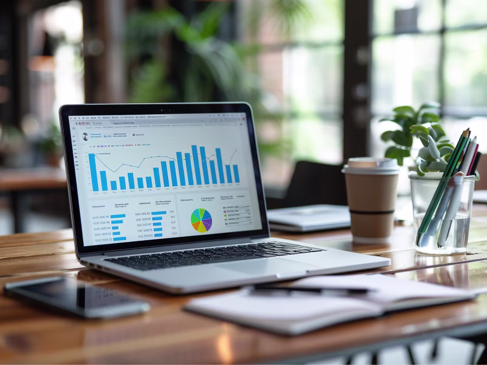 Laptop displaying sales pipeline data and performance reporting