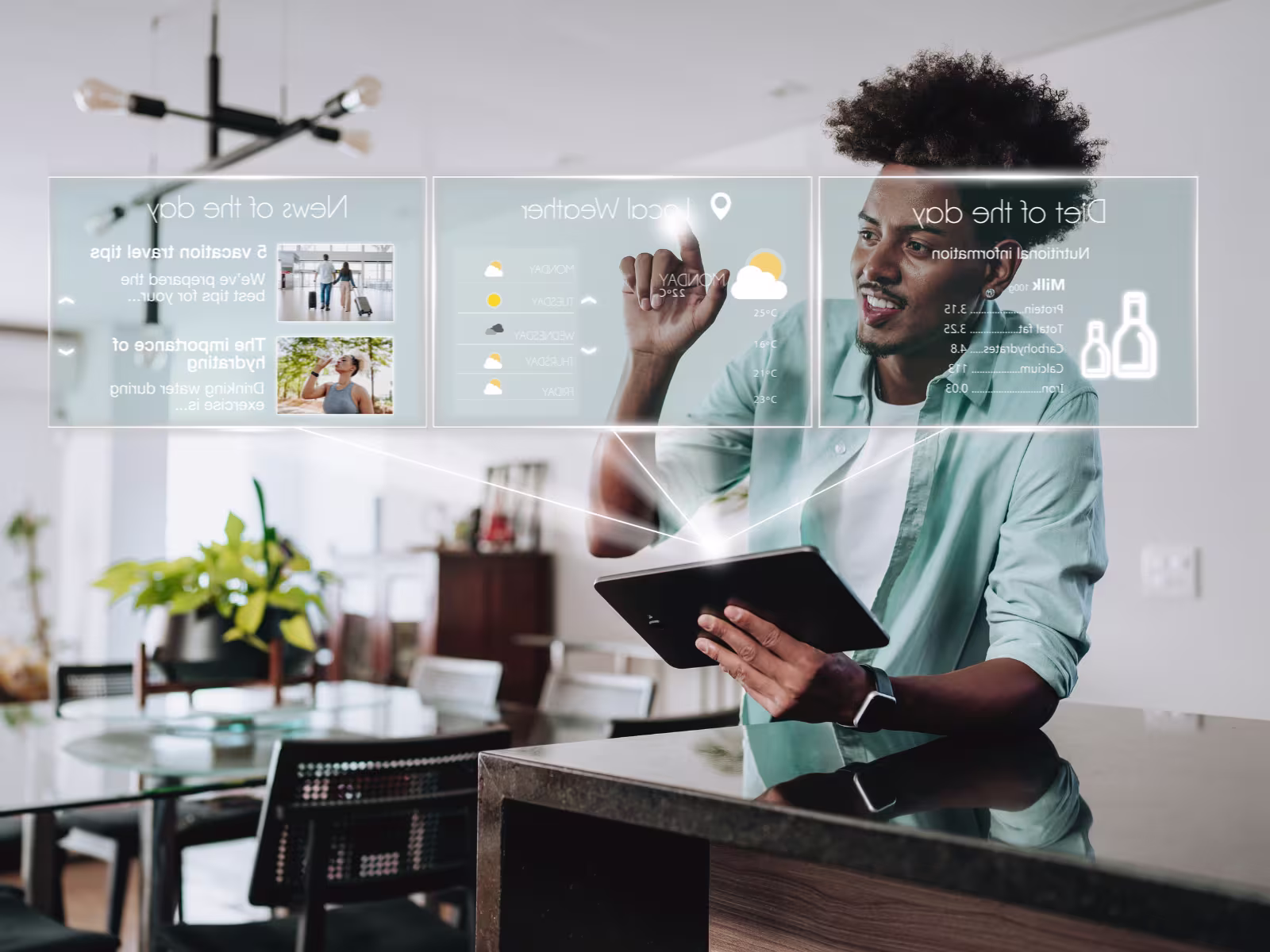 Business professional using AI technology on a tablet