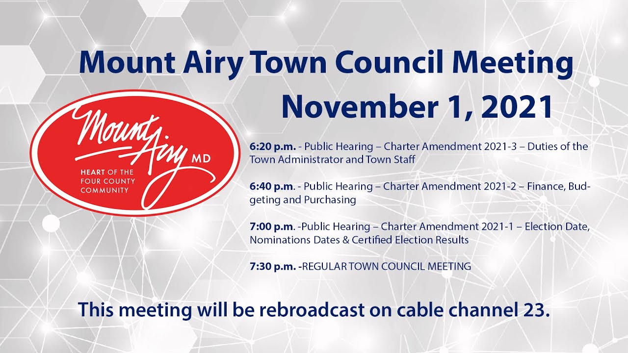 Mount Airy Town Council Meeting 11/01/2021