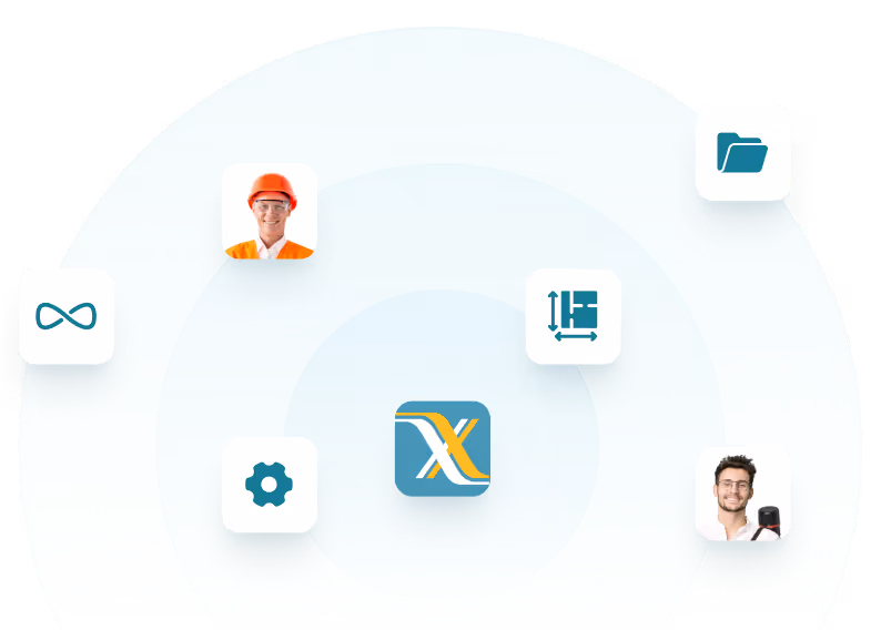 Übersichtsgrafik mit Icons zur visuellen Veranschaulichung der Flexxter Software