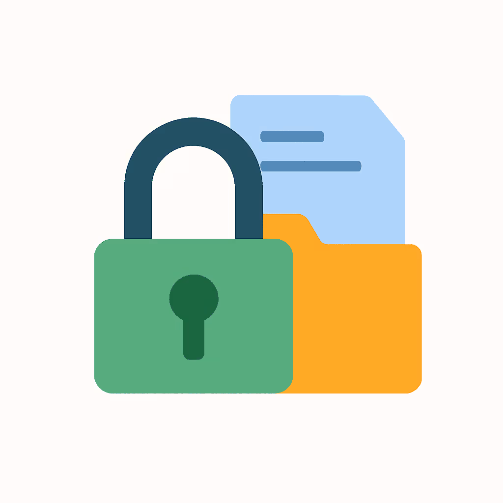 Stilisierte Grafik mit einem Sicherheitsschloss, Ordner und Papier