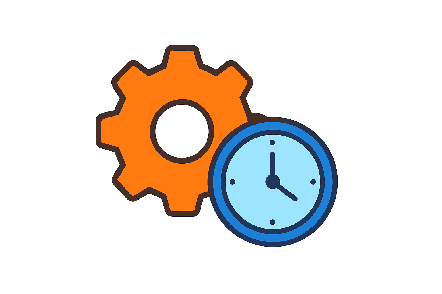 Stilisierte Grafik mit einem Zahnrad und einer Uhr