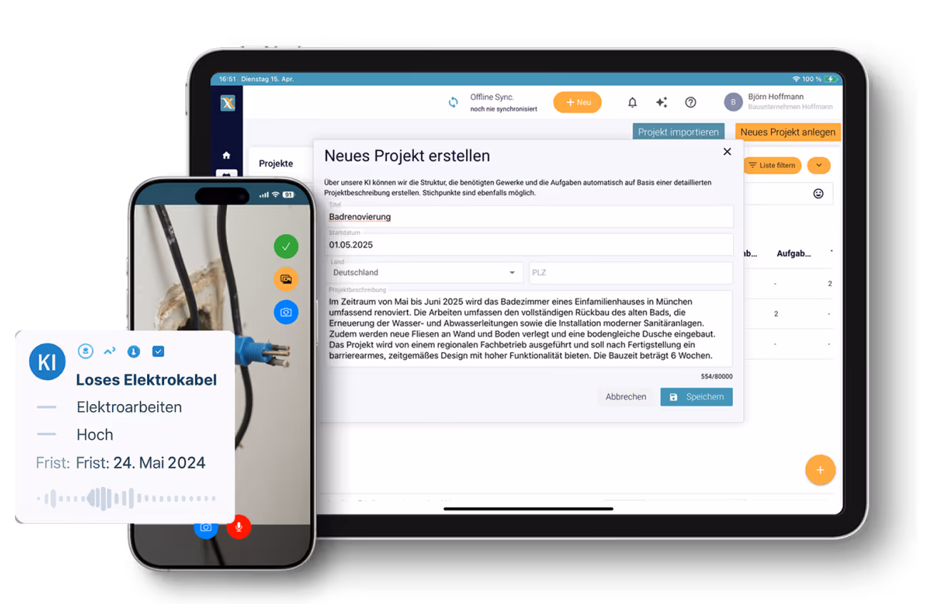 Der flexxter App KI-Agent bei der Arbeit auf verschiedenen Geräten wie Handy und Tablet
