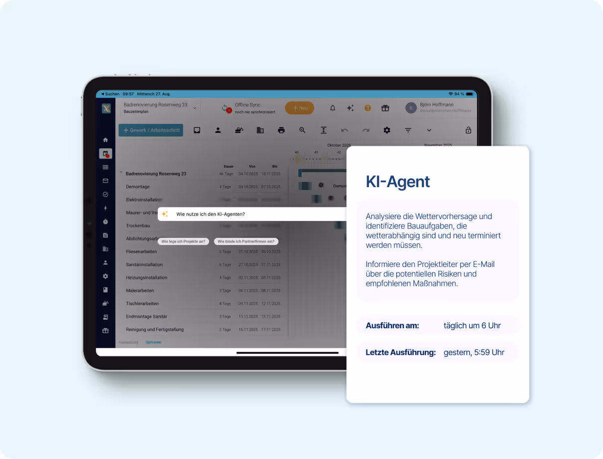Der flexxter App KI-Agent bei der Arbeit auf einem Tablet