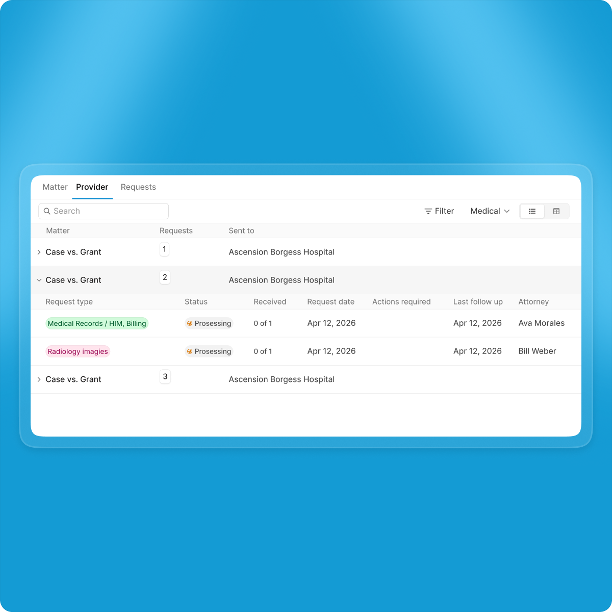 Tracking each provider request and its status