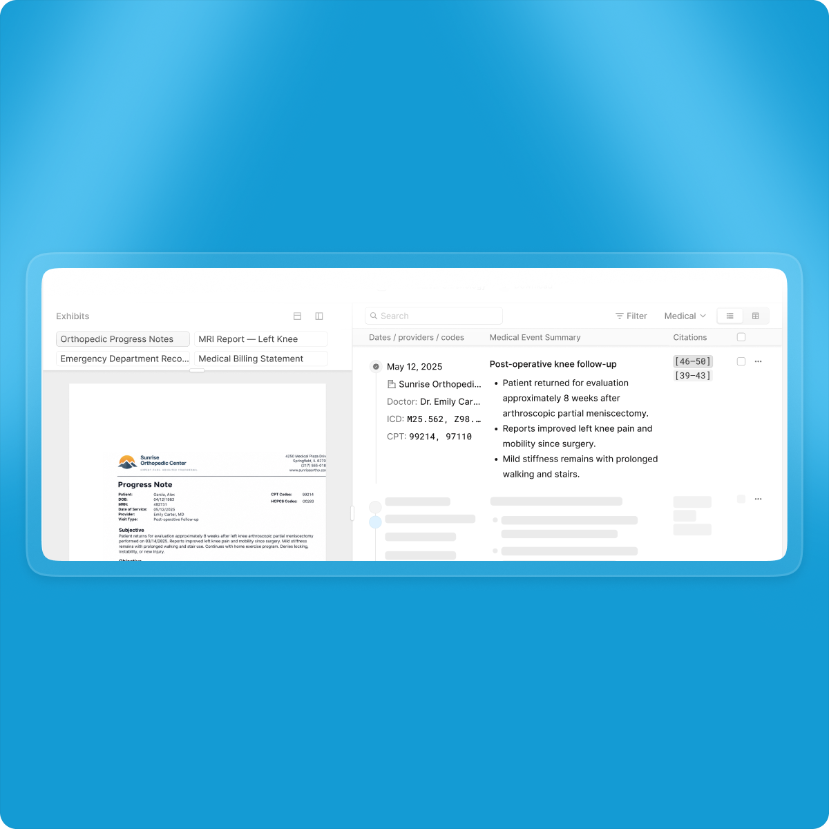 Chronology entry linked to its source pages in the medical record