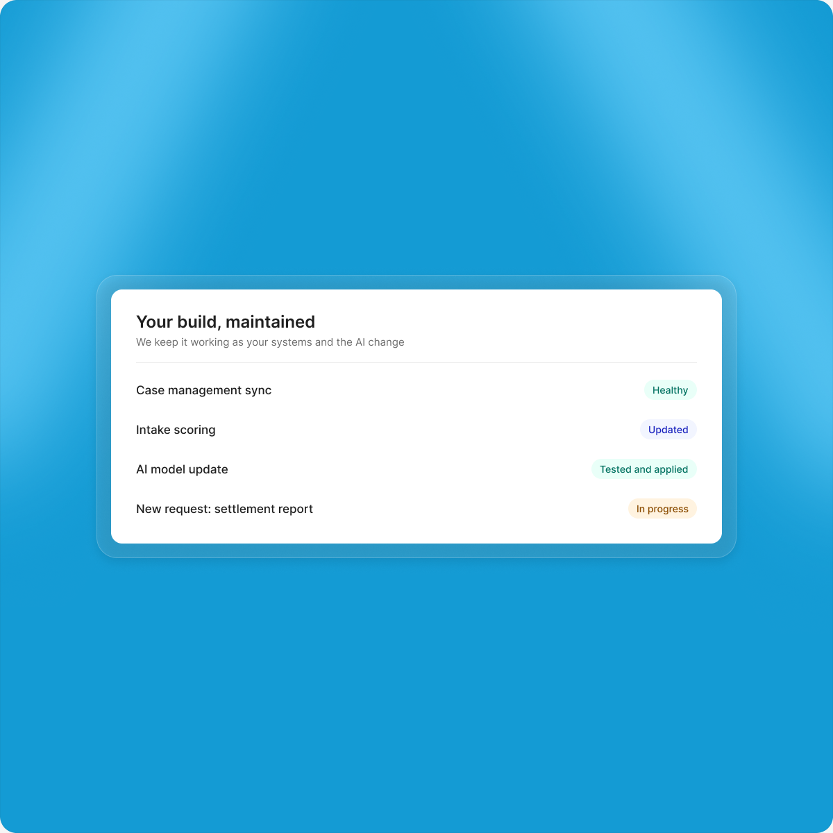 Status of a maintained custom build, including system sync and model updates