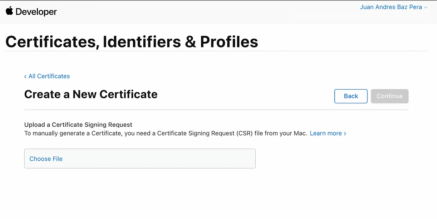 Certificates, Identifiers & Profiles