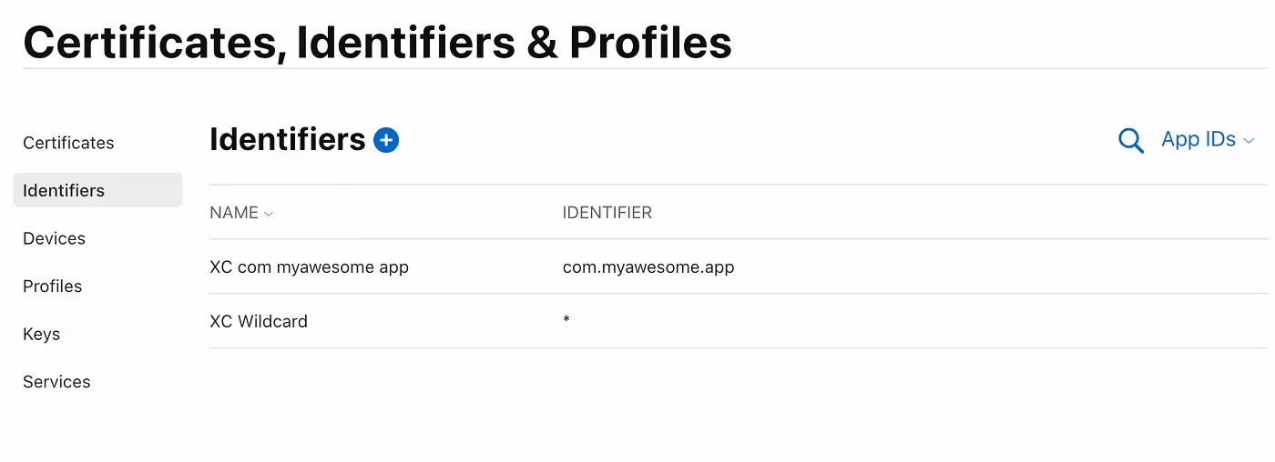 Certificates, Identifiers & Profiles