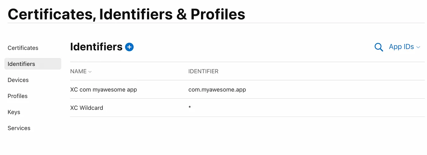 Certificates, Identifiers & Profiles