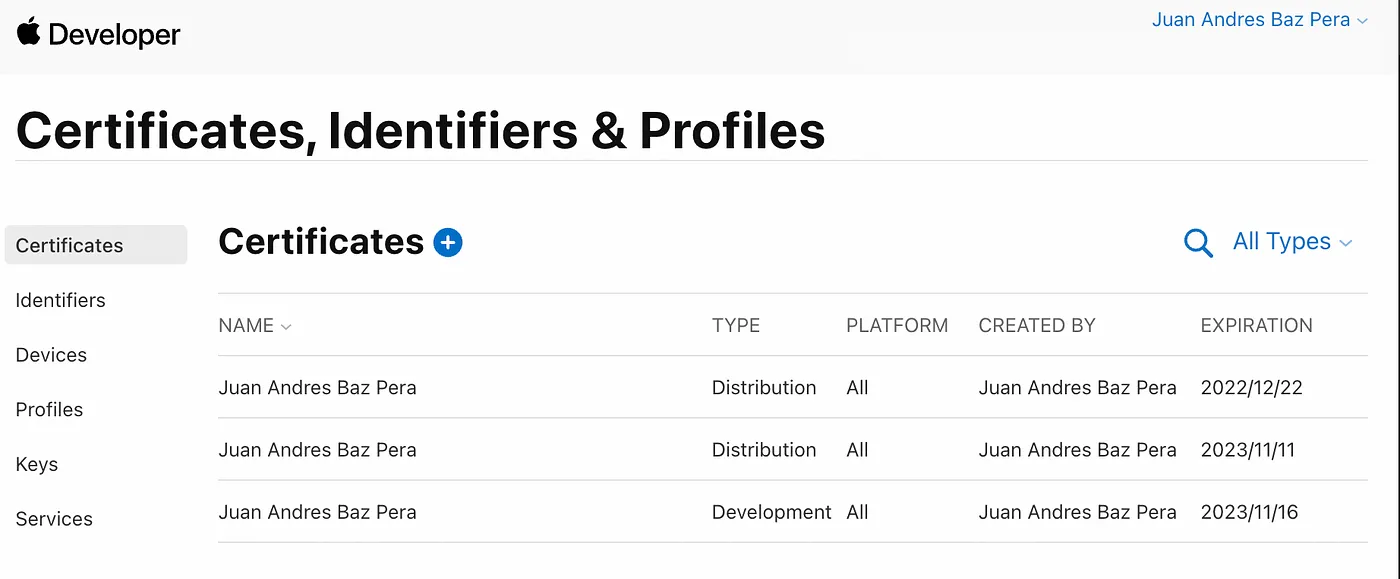 Certificates, Identifiers & Profiles