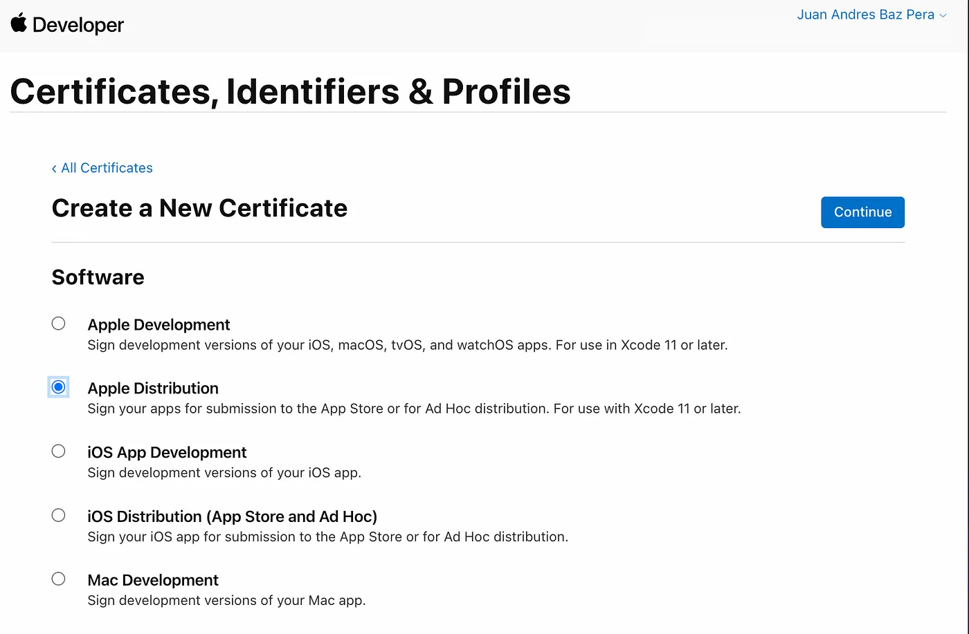 Certificates, Identifiers & Profiles
