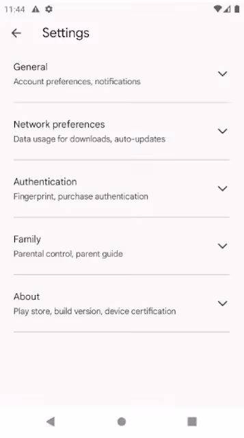 Google Play Store app: Settings