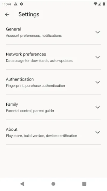 Google Play Store app: Settings