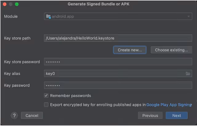 Generate Signed Bundle or APK