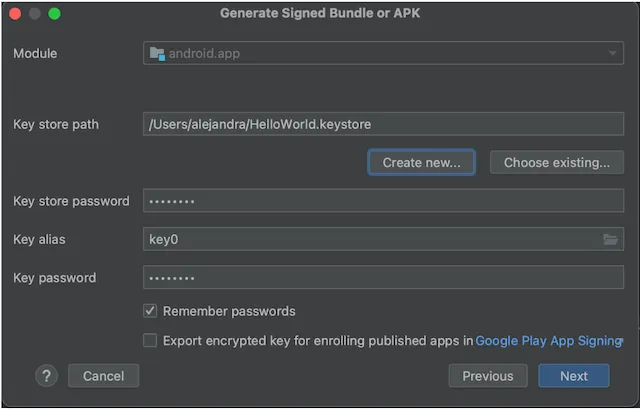 Generate Signed Bundle or APK