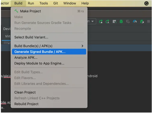 Generate Signed Bundle / APK