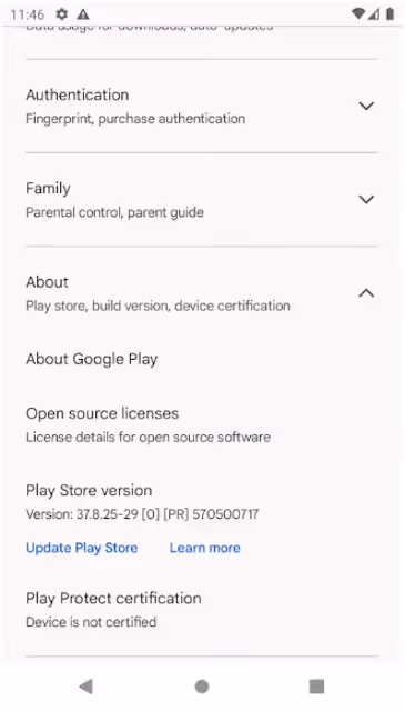 Google Play Store app: Settings