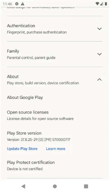 Google Play Store app: Settings