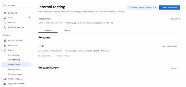 Play Store Console: Internal testing
