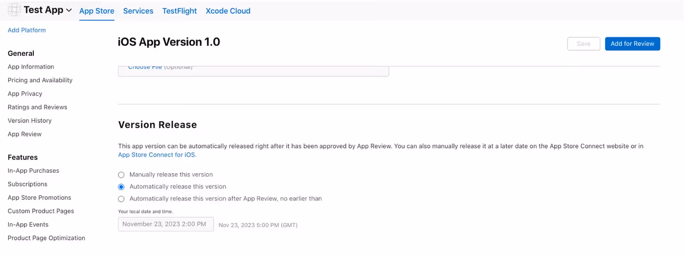 iOS Builds: Apps Store Connect