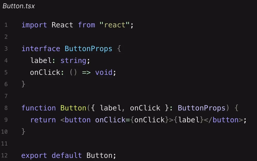 a code with a button component with a onClick function