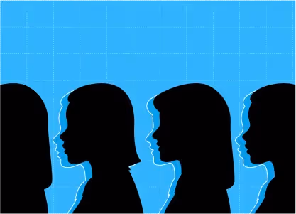 Colorful illustration of equitable workspace, woman developers coding and man developers coding in an open-plan office